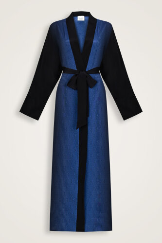 İmannoor x Rawdah Monogram Degrade Siyah-Saks İpek Kimono - Imannoor