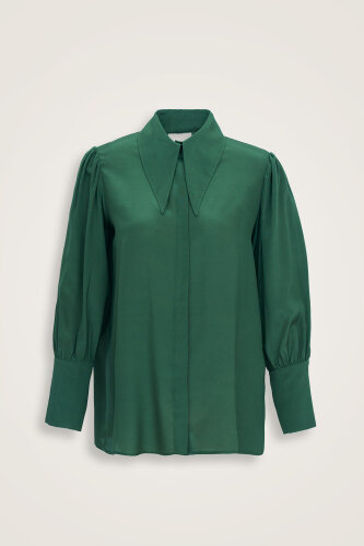 İmannoor x Rawdah Sivri Yaka Çağla Krep İpek Gömlek 