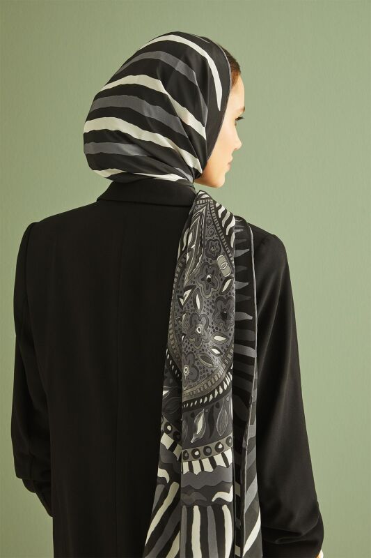 Indian Silk Shawl Black - 4