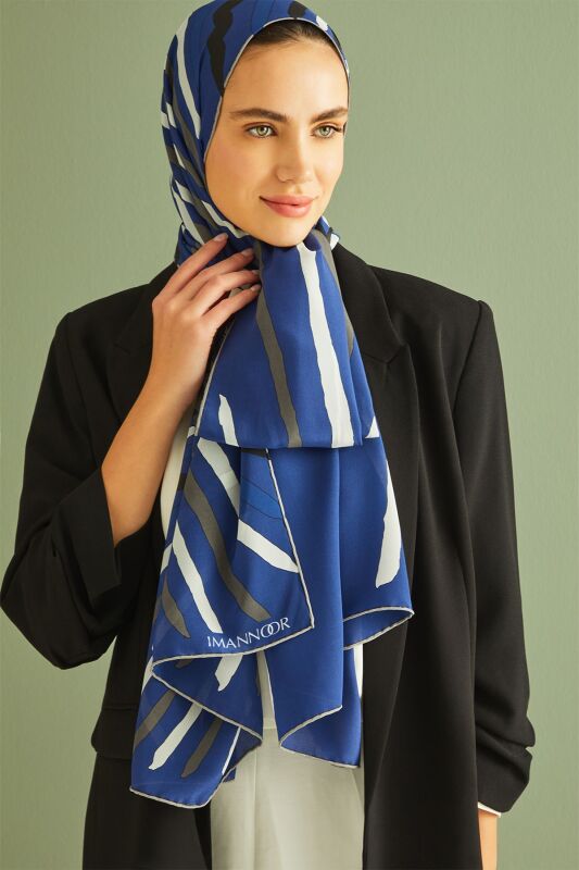 Indian Silk Shawl Navy - 2