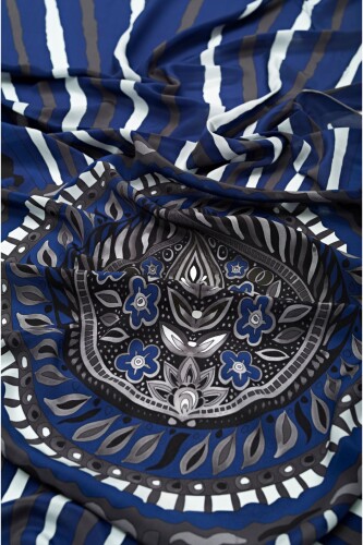 Indian Silk Shawl Navy - 3
