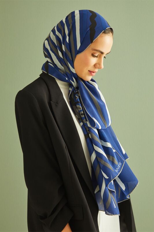 Indian Silk Shawl Navy - 4