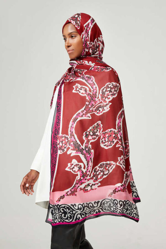 Ivy Silk Shawl Dark Red - 2