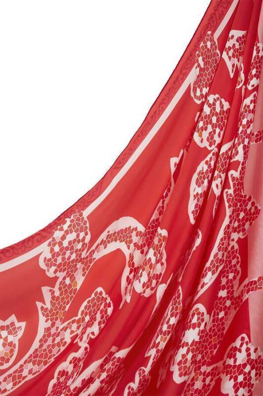 Ivy Silk Shawl Red - 5