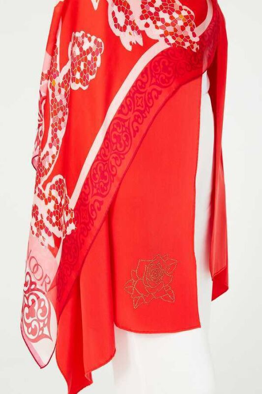 Ivy Silk Shawl Red - 6