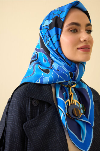 Joy Navy Blue Silk Twill Scarf 