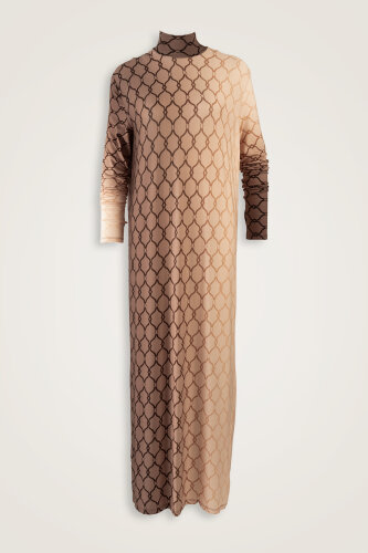 Kafes Degrade Gri Boğazlı Penye Elbise - Imannoor (1)