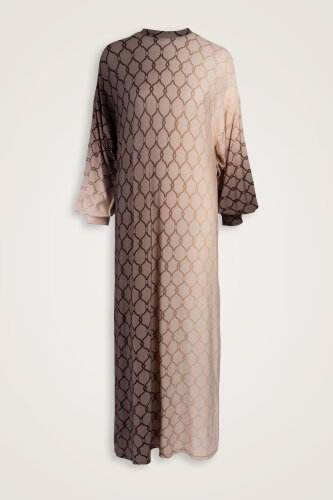 Kafes Degrade Gri Kol Ağzı Ribana Penye Elbise - Imannoor (1)