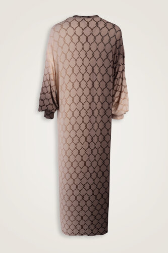 Kafes Degrade Gri Kol Ağzı Ribana Penye Elbise - Imannoor (2)