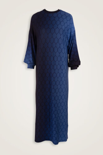 Kafes Degrade Lacivert Kol Ağzı Ribana Penye Elbise - Imannoor (1)