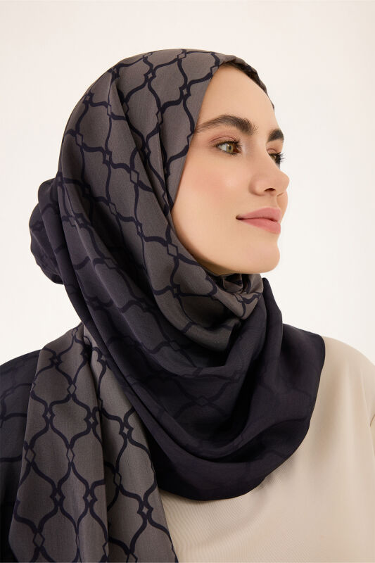 Kafes Degrade Siyah Floş Viskon Şal 70x210 - 5