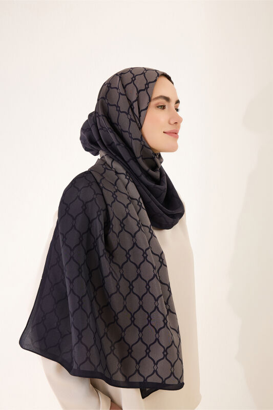 Kafes Degrade Siyah Floş Viskon Şal 70x210 - 3