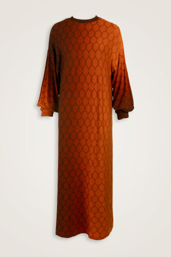 Kafes Degrade Taba Kol Ağzı Ribana Penye Elbise - Imannoor (1)