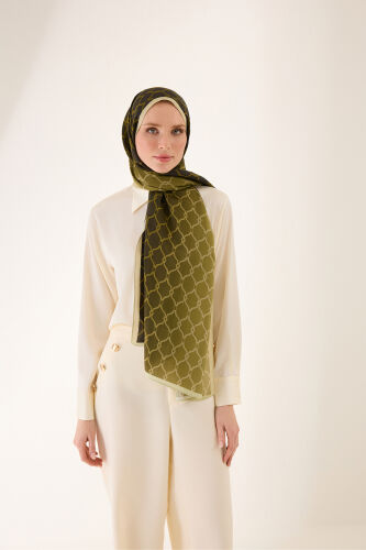 Kafes Degrade Yeşil Floş Viskon Şal 70x210 - 5