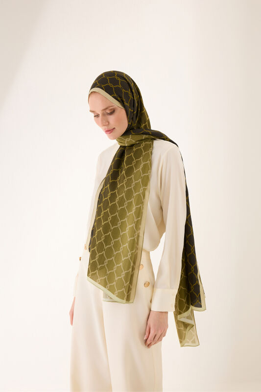 Kafes Degrade Yeşil Floş Viskon Şal 70x210 - 1