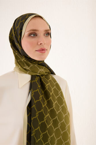 Kafes Degrade Yeşil Floş Viskon Şal 70x210 - 3