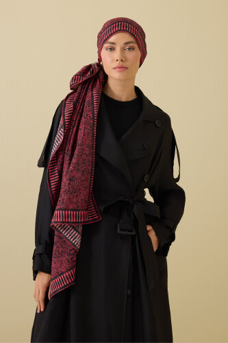 Kapı Desen Bordo Pamuk İpek Şal 70x210 