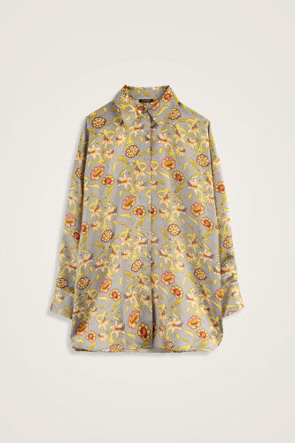 Kaplan Çiçeği Gri Tivil İpek Gömlek - Imannoor