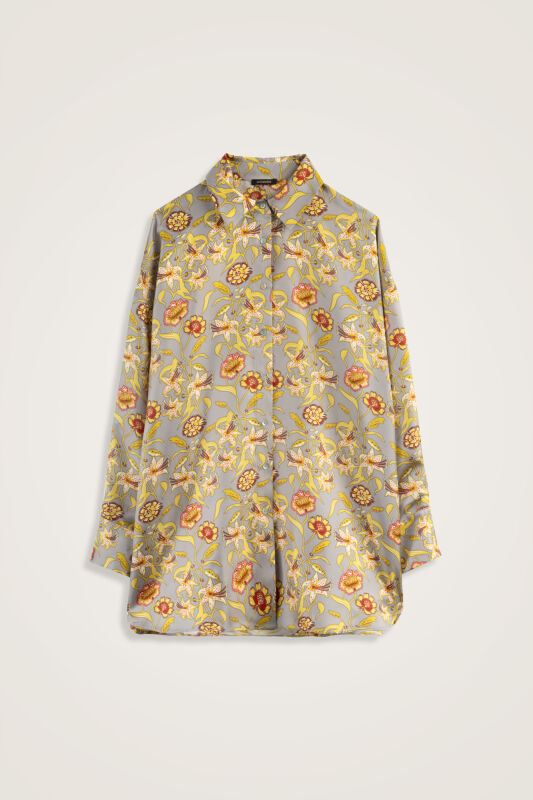 Kaplan Çiçeği Gri Tivil İpek Gömlek - 1