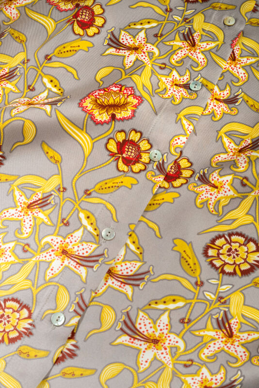 Kaplan Çiçeği Gri Tivil İpek Gömlek - 2