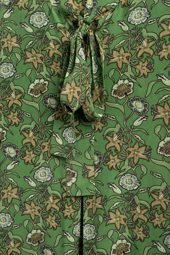 Kaplan Çiçeği Yeşil Boyun Bağcıklı Tivil İpek Elbise - Imannoor (2)