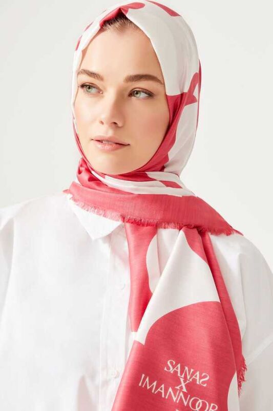 Karalama Pembe Modal İpek Şal - 4