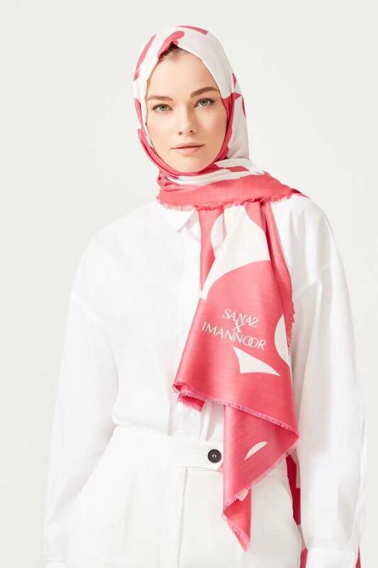 Karalama Pembe Modal İpek Şal - 2