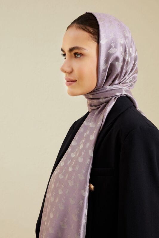 Karanfil Monogram Lila İpek Şal - 4