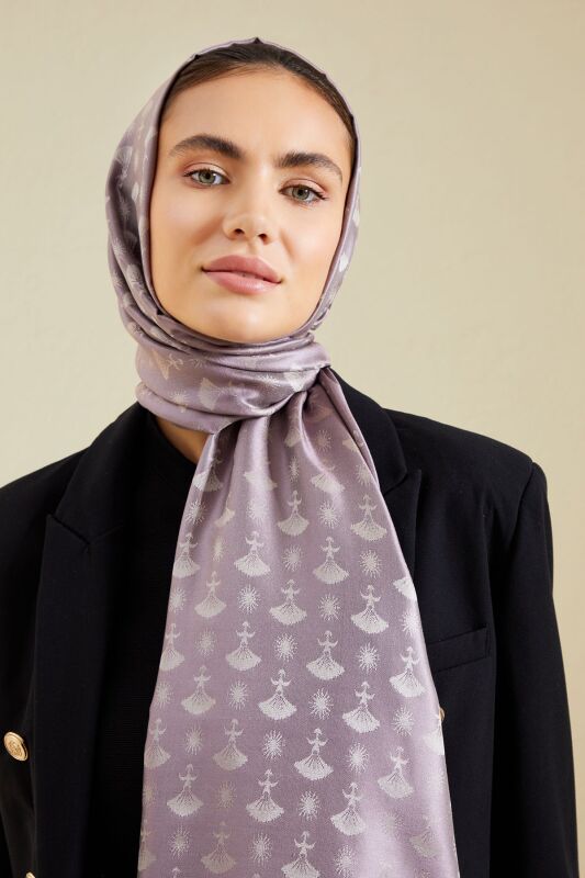 Karanfil Monogram Lila İpek Şal - 6