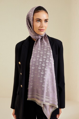 Karanfil Monogram Lila İpek Şal - 8