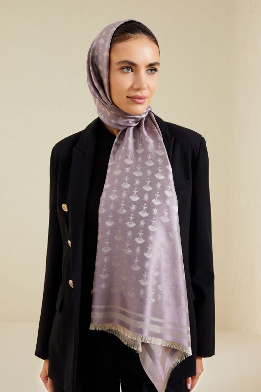 Karanfil Monogram Lila İpek Şal - 8
