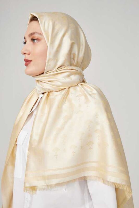 Karanfil Monogram Natural İpek Şal - 4
