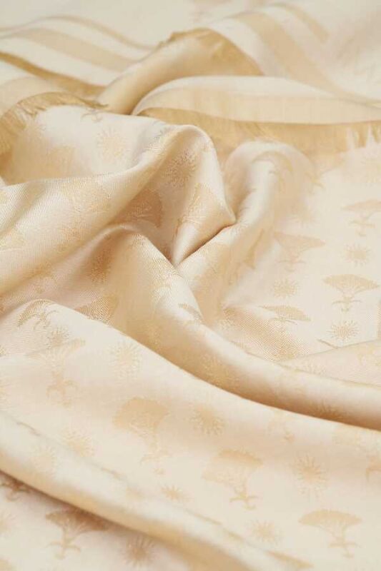 Karanfil Monogram Natural İpek Şal - 3