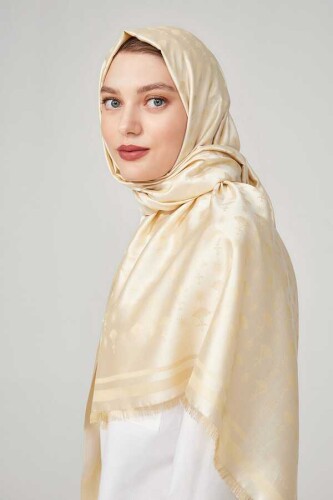Karanfil Monogram Natural İpek Şal - 6