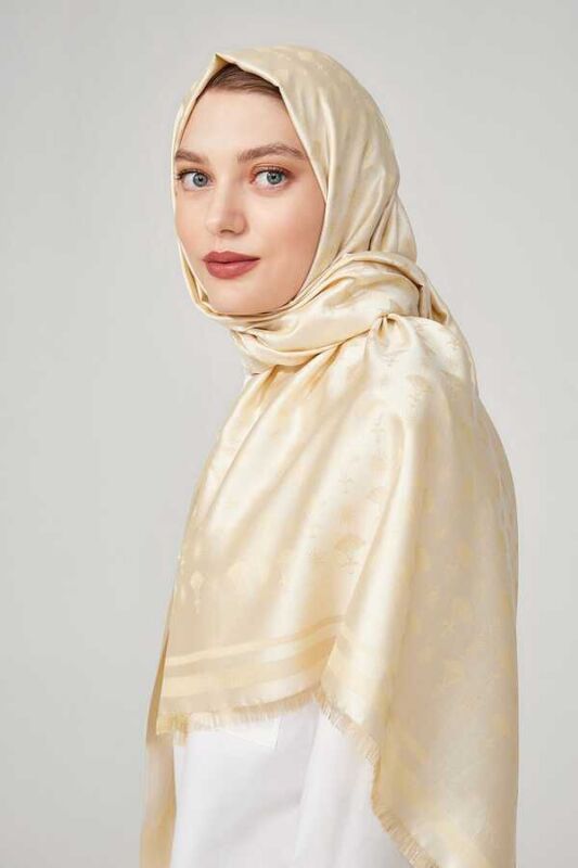 Karanfil Monogram Natural İpek Şal - 6