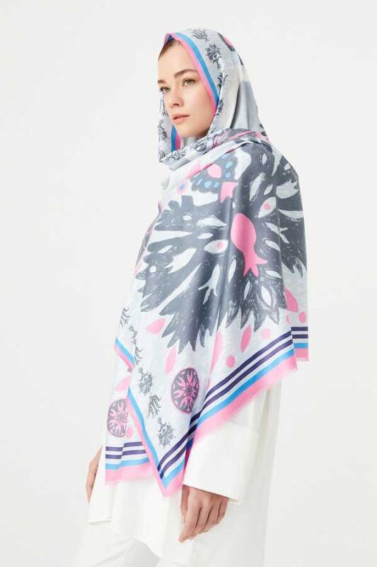 Karanfil Noor Pembe Modal İpek Şal - 6