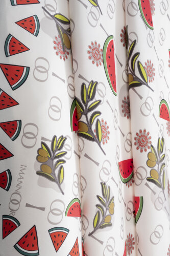 Karpuz Desen Beyaz Tivil İpek Eşarp 90x90 - Imannoor (2)