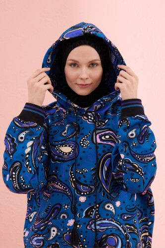 Kesmir Black-Sax Three Thread Hooded Tracksuit Top - Imannoor