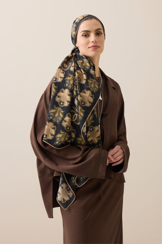 Kır Çiçeği Kahve Pamuk İpek Şal 70x210 - 1