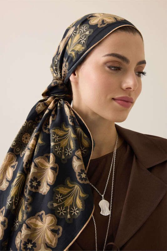 Kır Çiçeği Kahve Pamuk İpek Şal 70x210 - 3