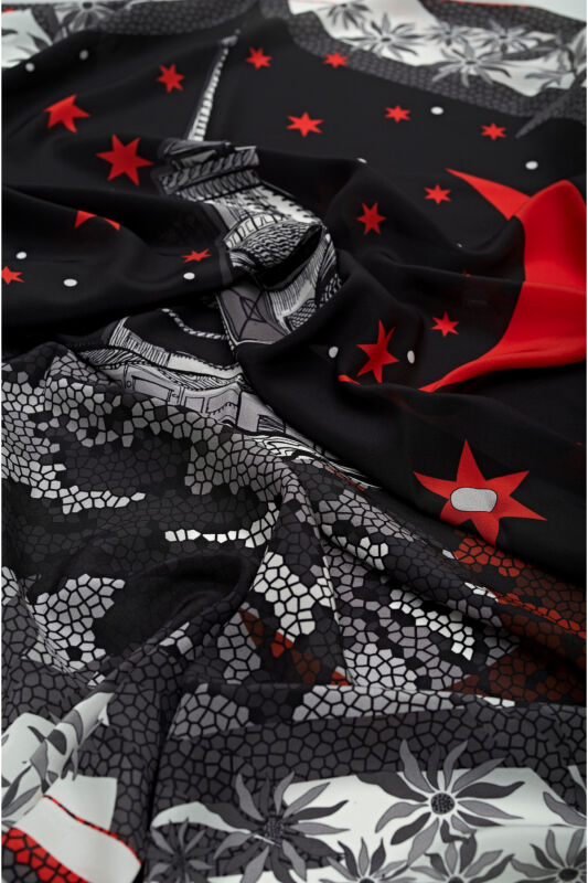 Kız Kulesi Kırmızı Krep İpek Eşarp - 3