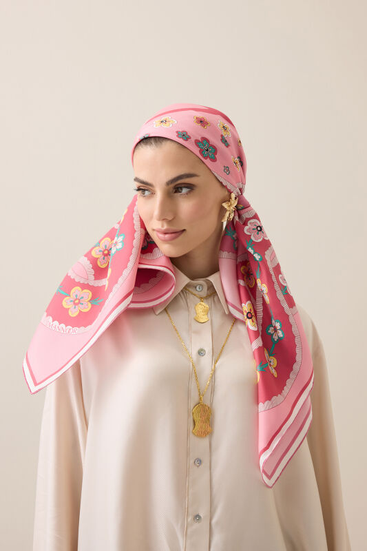 Knitted Coral Twill Silk Scarf - 5