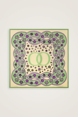 Knitted Green-Lilac Twill Silk Scarf 90x90 - 2