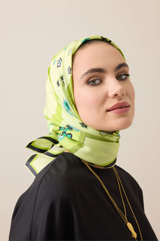 Knitted Pistachio Green Twill Silk Scarf - 3