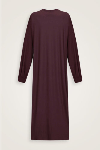  Kol Ağzı Ribana Bordo Penye Elbise - Imannoor (2)