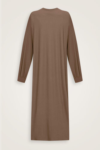  Kol Ağzı Ribana Cappucino Penye Elbise - Imannoor (2)