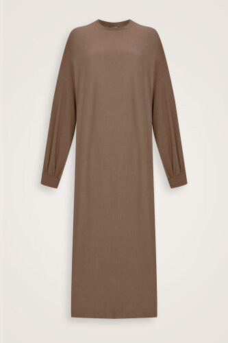  Kol Ağzı Ribana Cappucino Penye Elbise - Imannoor (1)