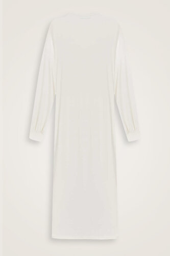  Kol Ağzı Ribana Koyu Beyaz Penye Elbise - Imannoor (2)