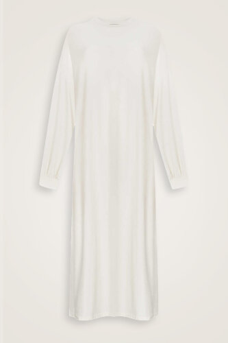  Kol Ağzı Ribana Koyu Beyaz Penye Elbise - Imannoor (1)