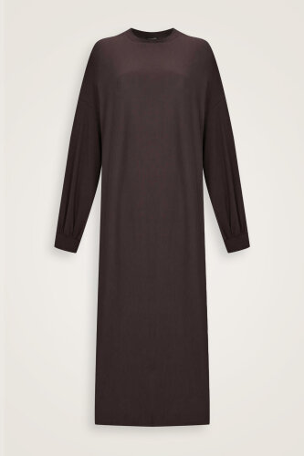  Kol Ağzı Ribana Koyu Kahve Penye Elbise - Imannoor (1)